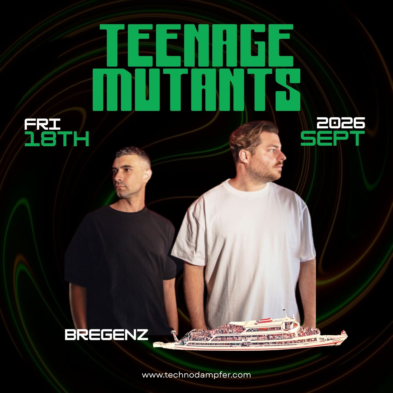 Official Techno Dampfer 2026 artwork featuring Teenage Mutants