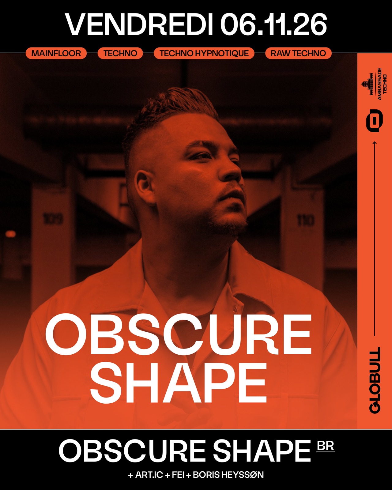 Globull × Ambassade Techno: Obscure Shape event poster