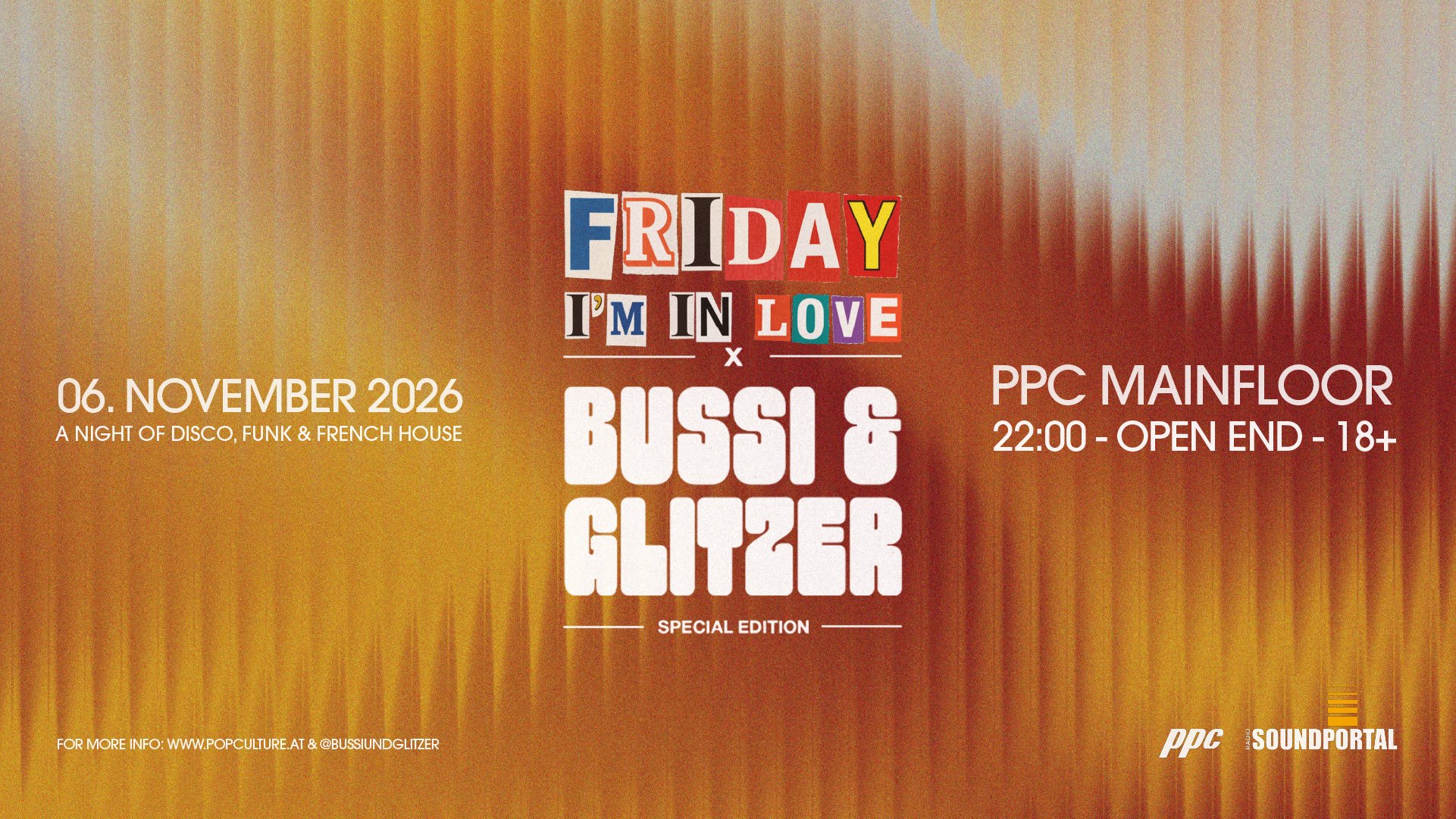 Friday I’m In Love × Bussi & Glitzer event poster