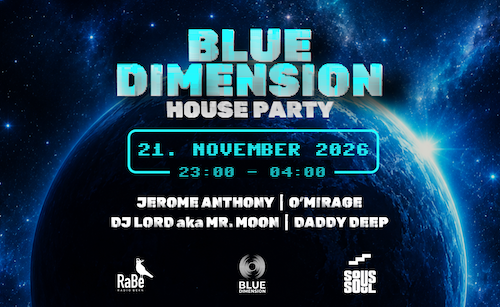 Blue Dimension House Party event poster